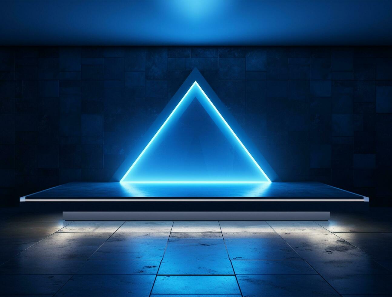 Empty blue neon light modern interior wall background front view Ai generated photo