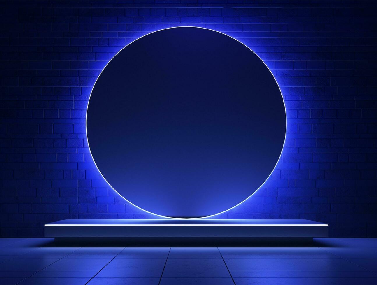 Empty blue neon light modern interior wall background front view Ai generated photo