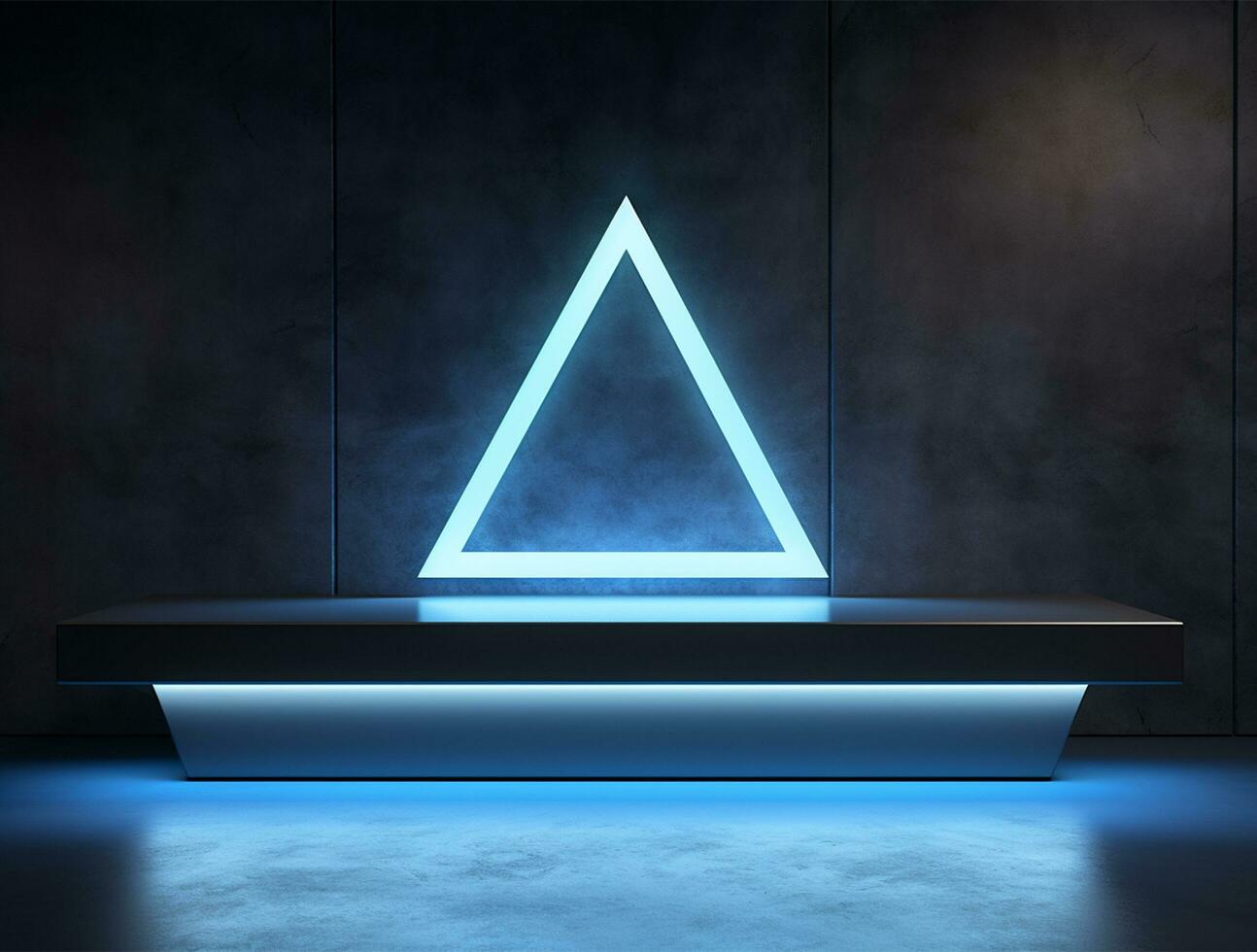 Empty blue neon light modern interior wall background front view Ai generated photo