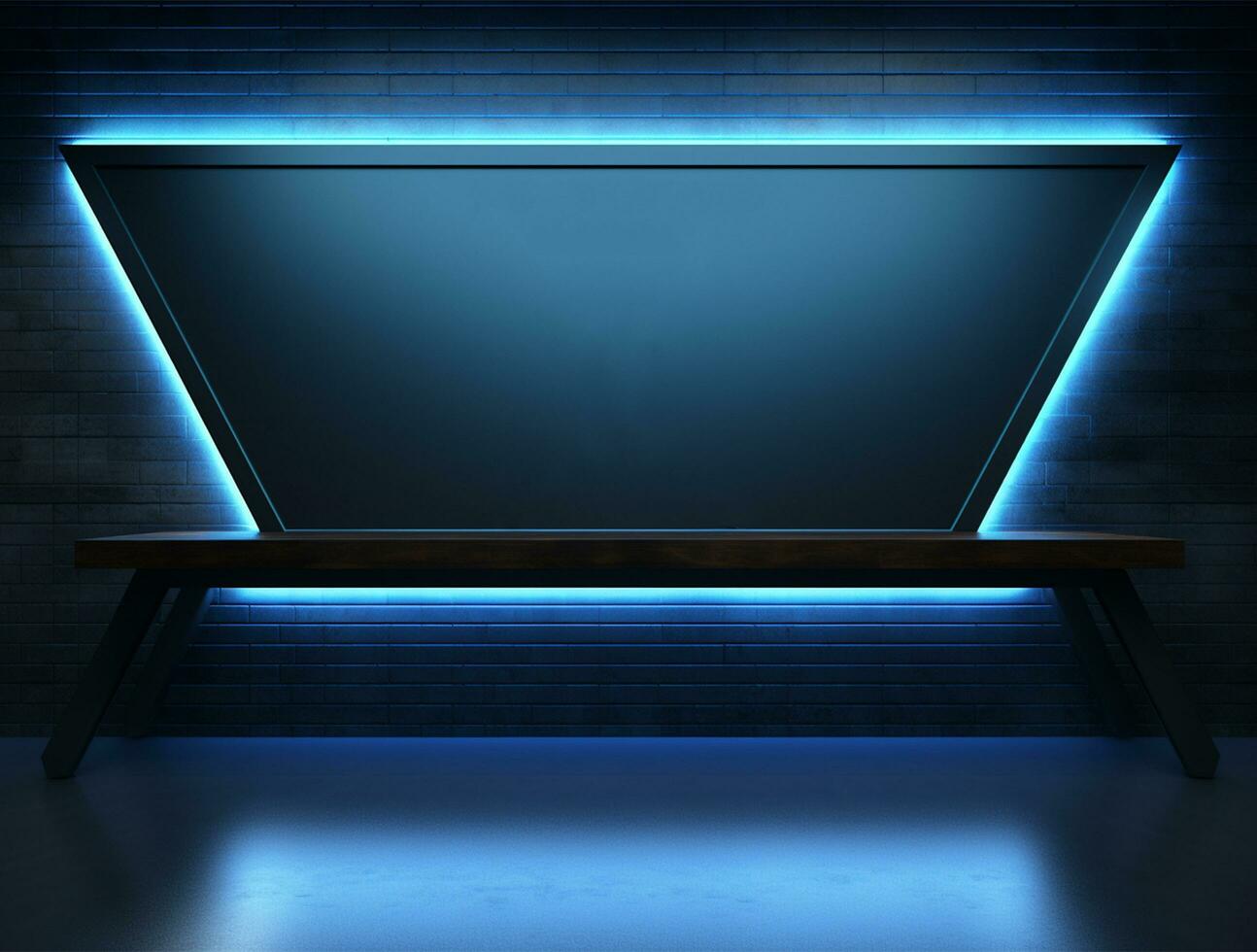 Empty blue neon light modern interior wall background front view Ai generated photo