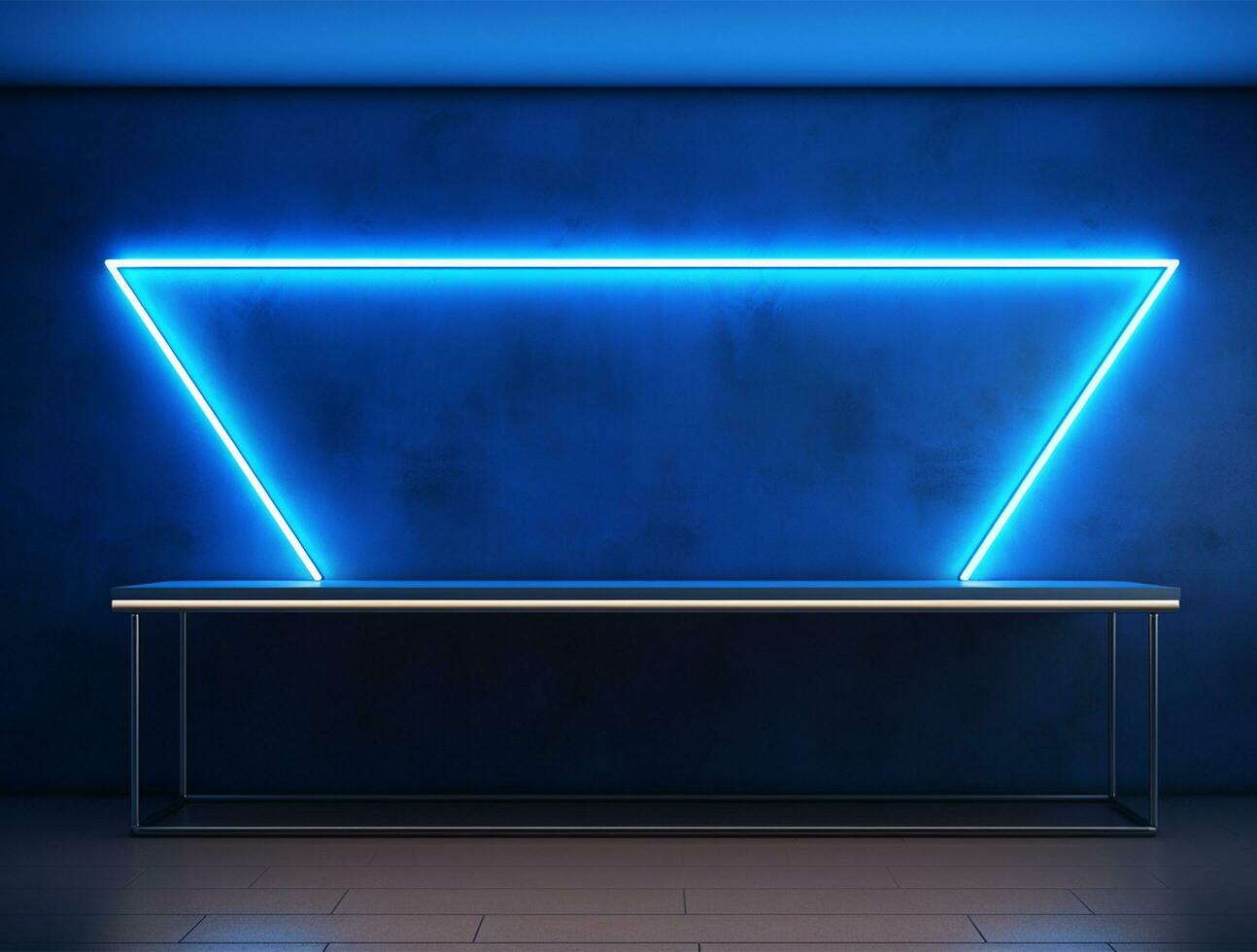 Empty blue neon light modern interior wall background front view Ai generated photo