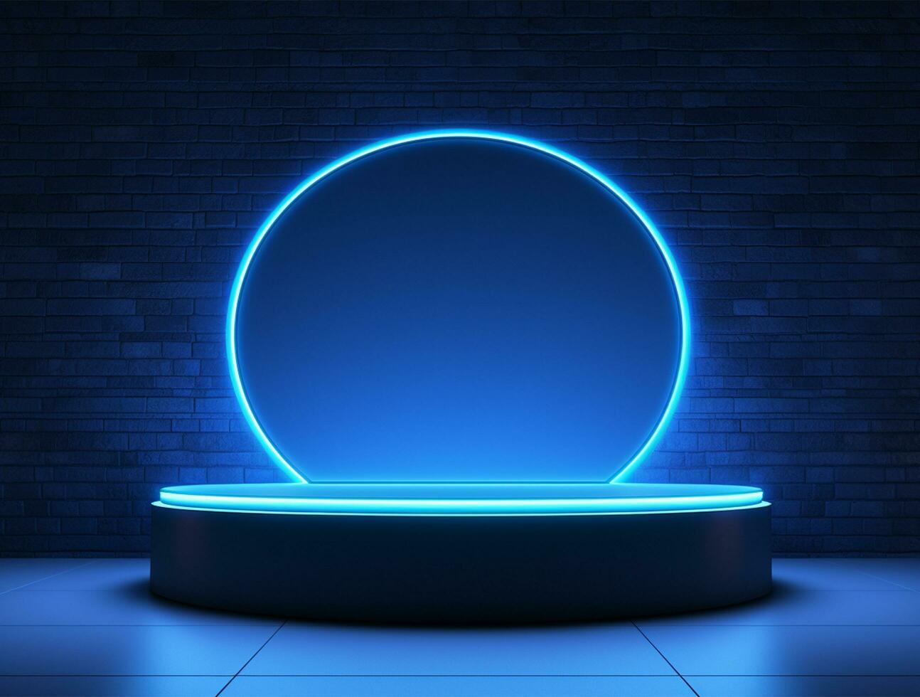 Empty blue neon light modern interior wall background front view Ai generated photo