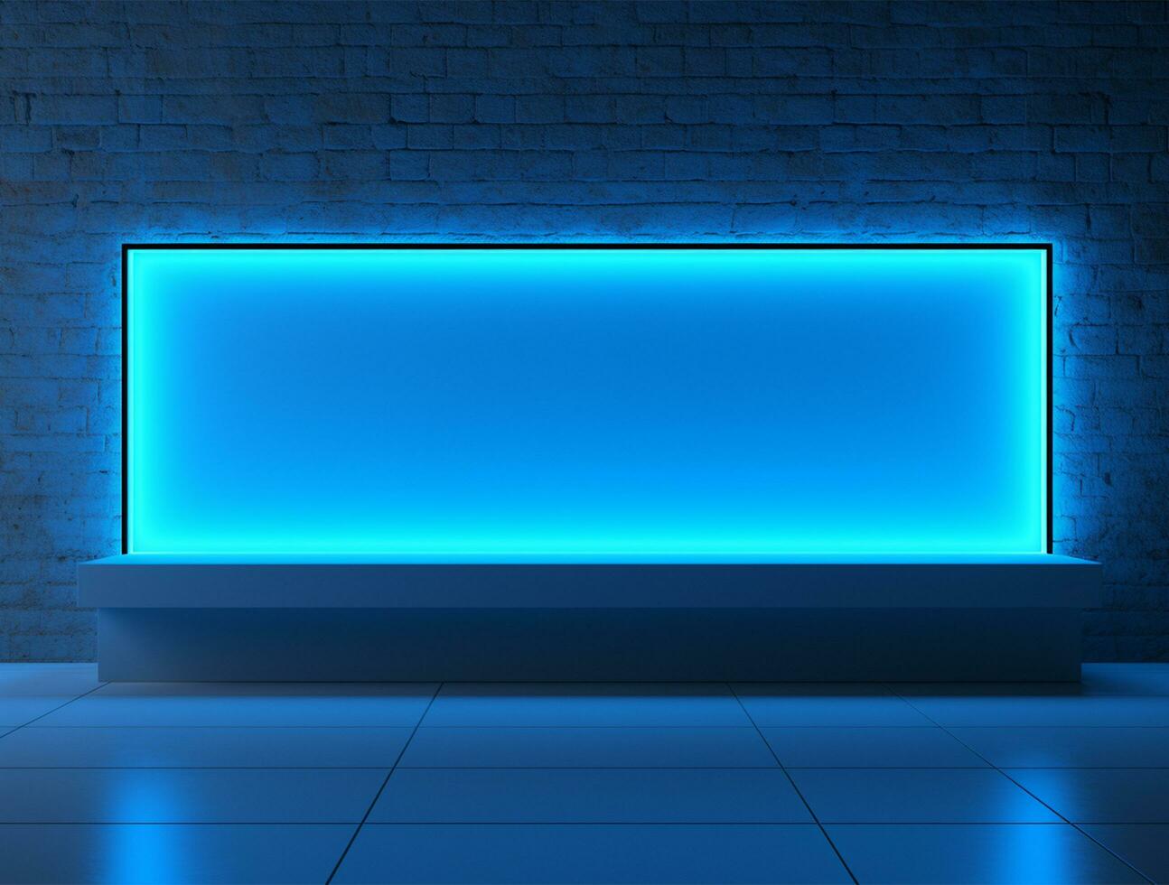 Empty blue neon light modern interior wall background front view Ai generated photo