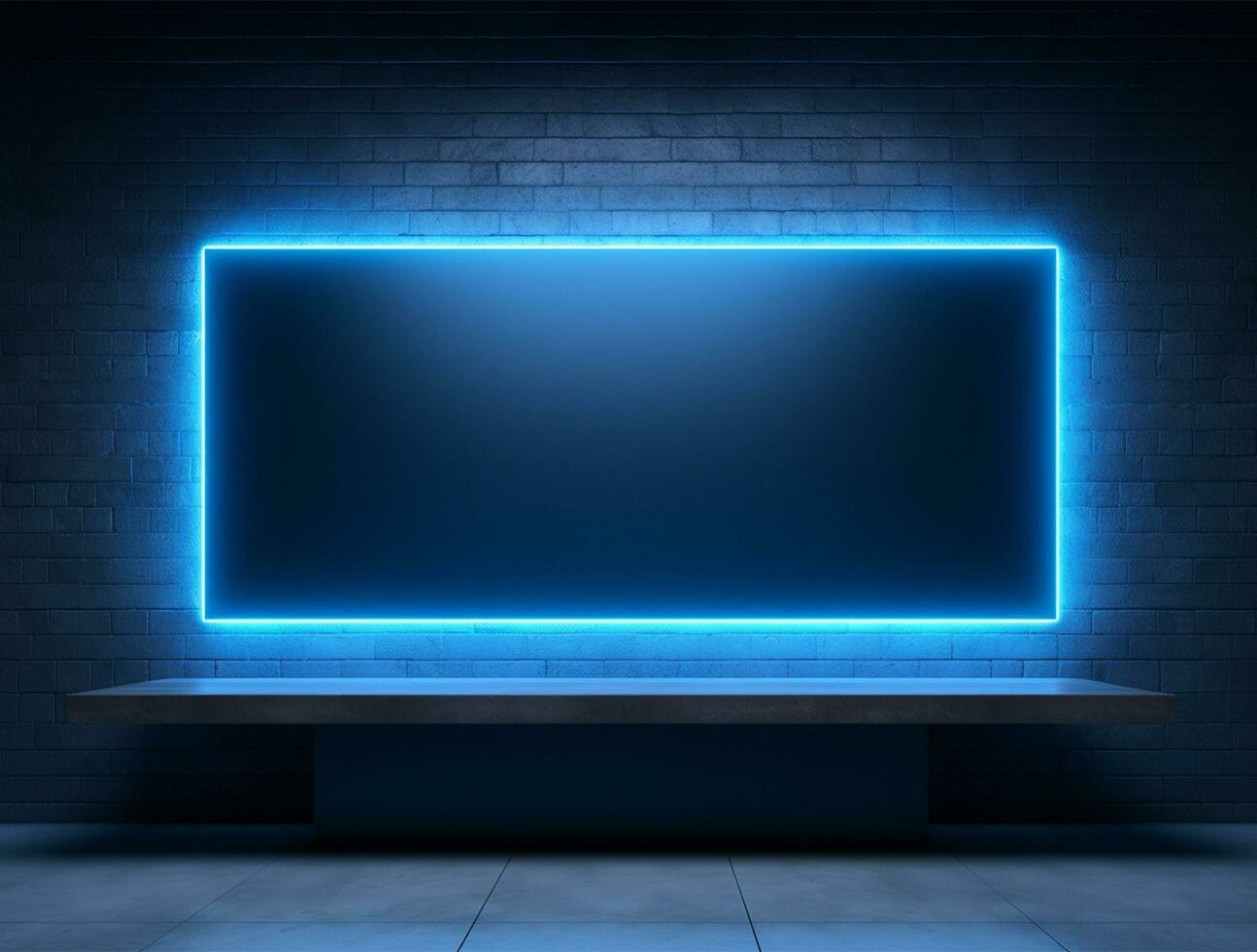 Empty blue neon light modern interior wall background front view Ai generated photo