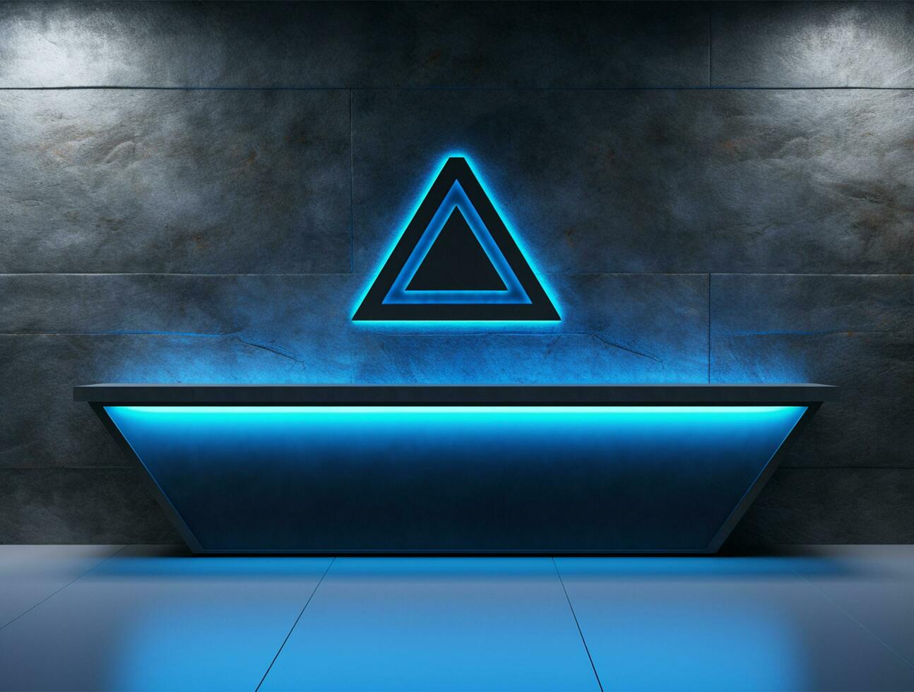 Empty 3d base neon light modern interior wall background front view Ai generated photo