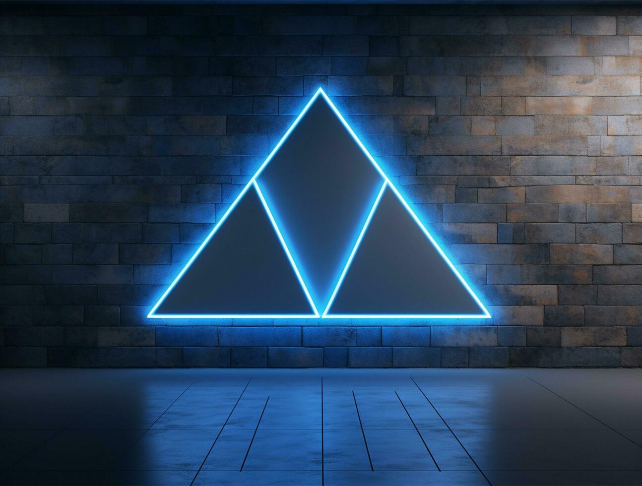 Empty blue neon light modern interior wall background front view Ai generated photo