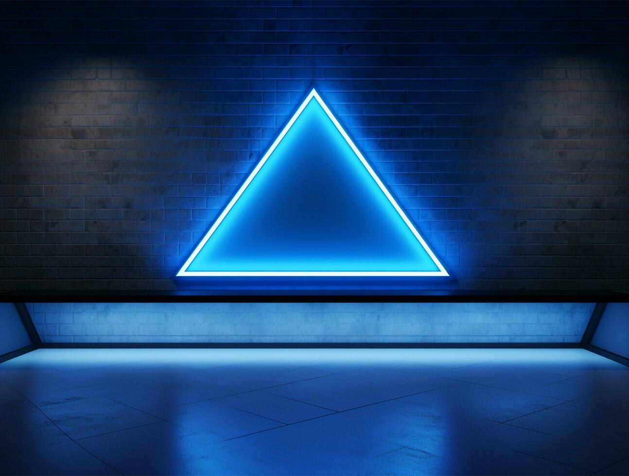 Empty blue neon light modern interior wall background front view Ai generated photo