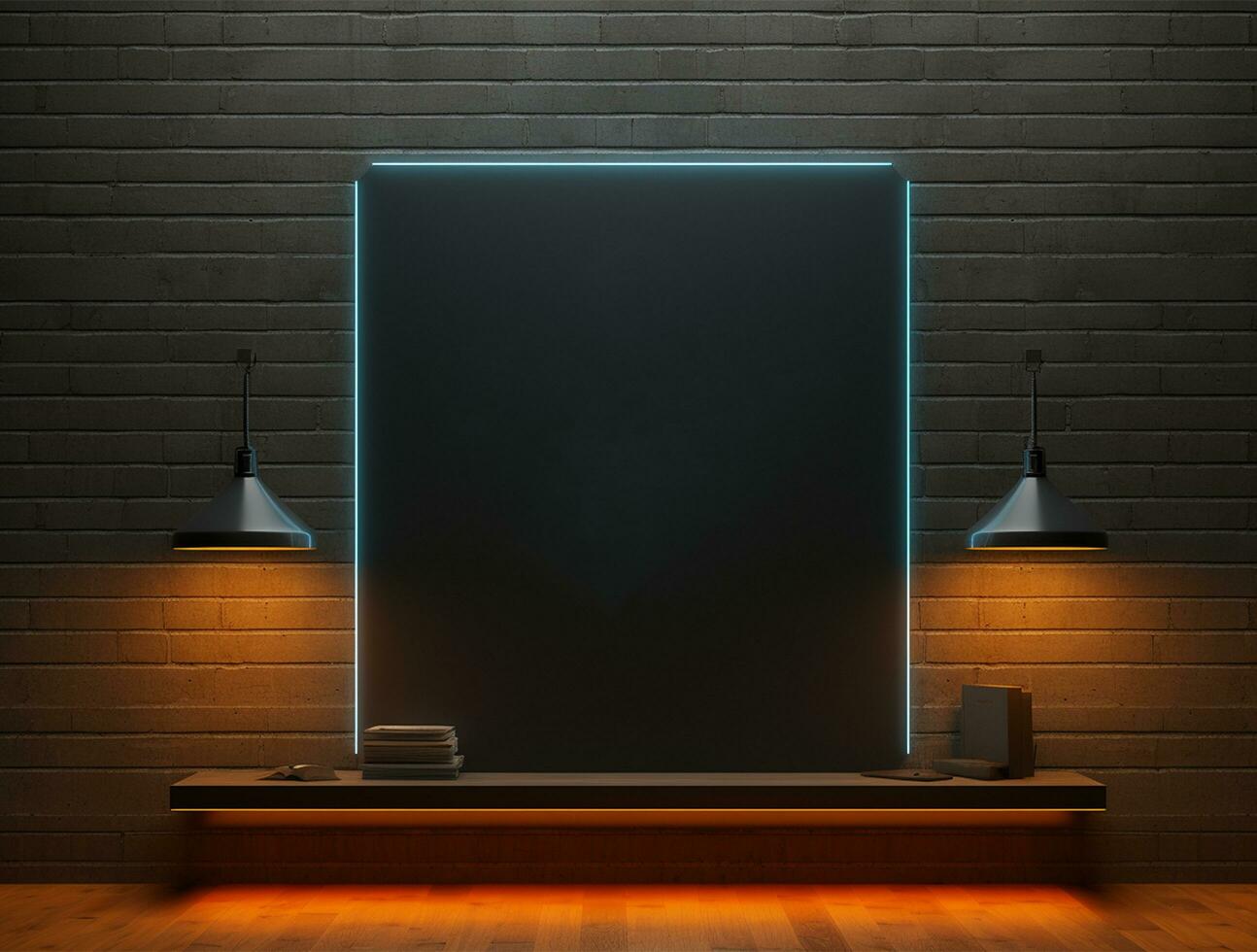 Empty neon light modern interior wall background front view Ai generated photo