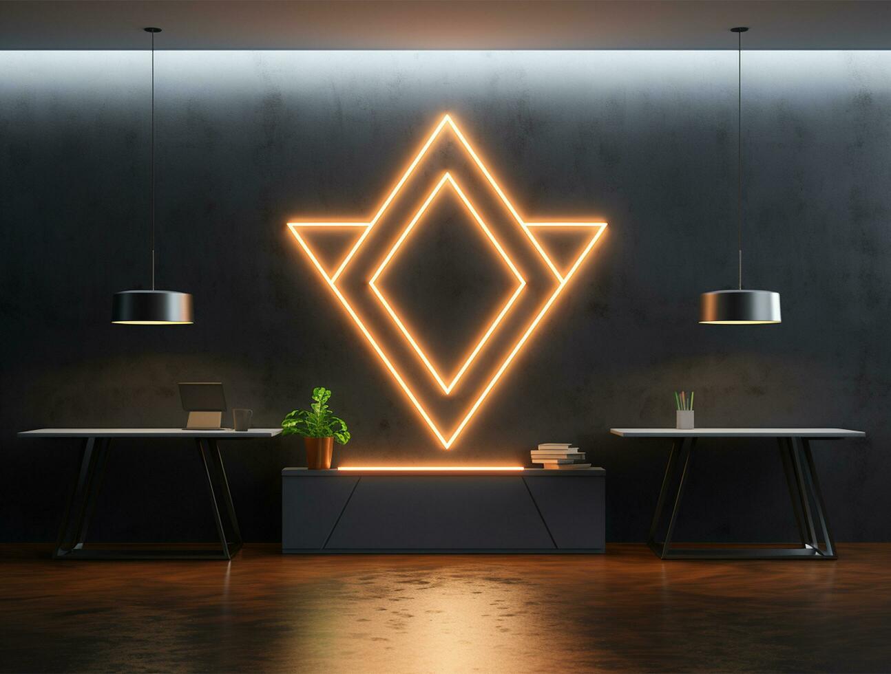 Empty neon light modern interior wall background front view Ai generated photo