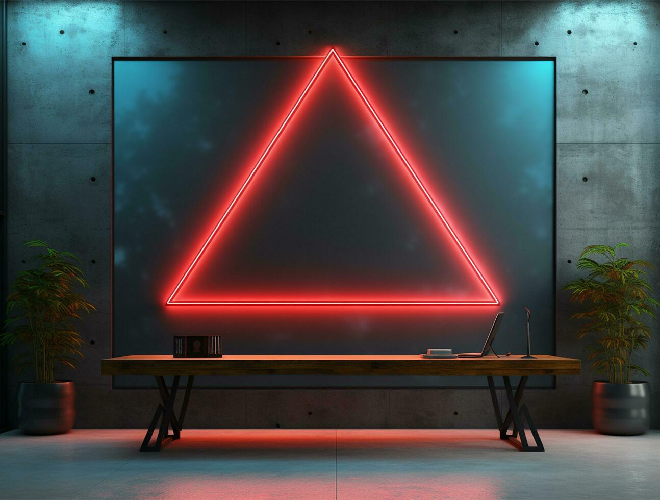 Empty neon light modern interior wall background front view Ai generated photo