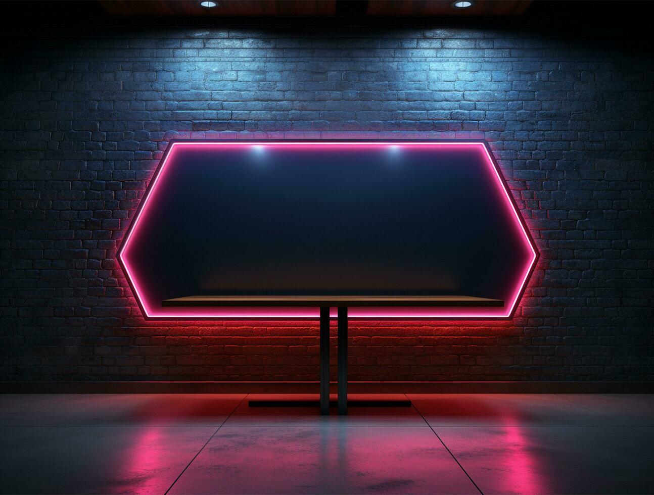 Empty neon light modern interior wall background front view Ai generated photo