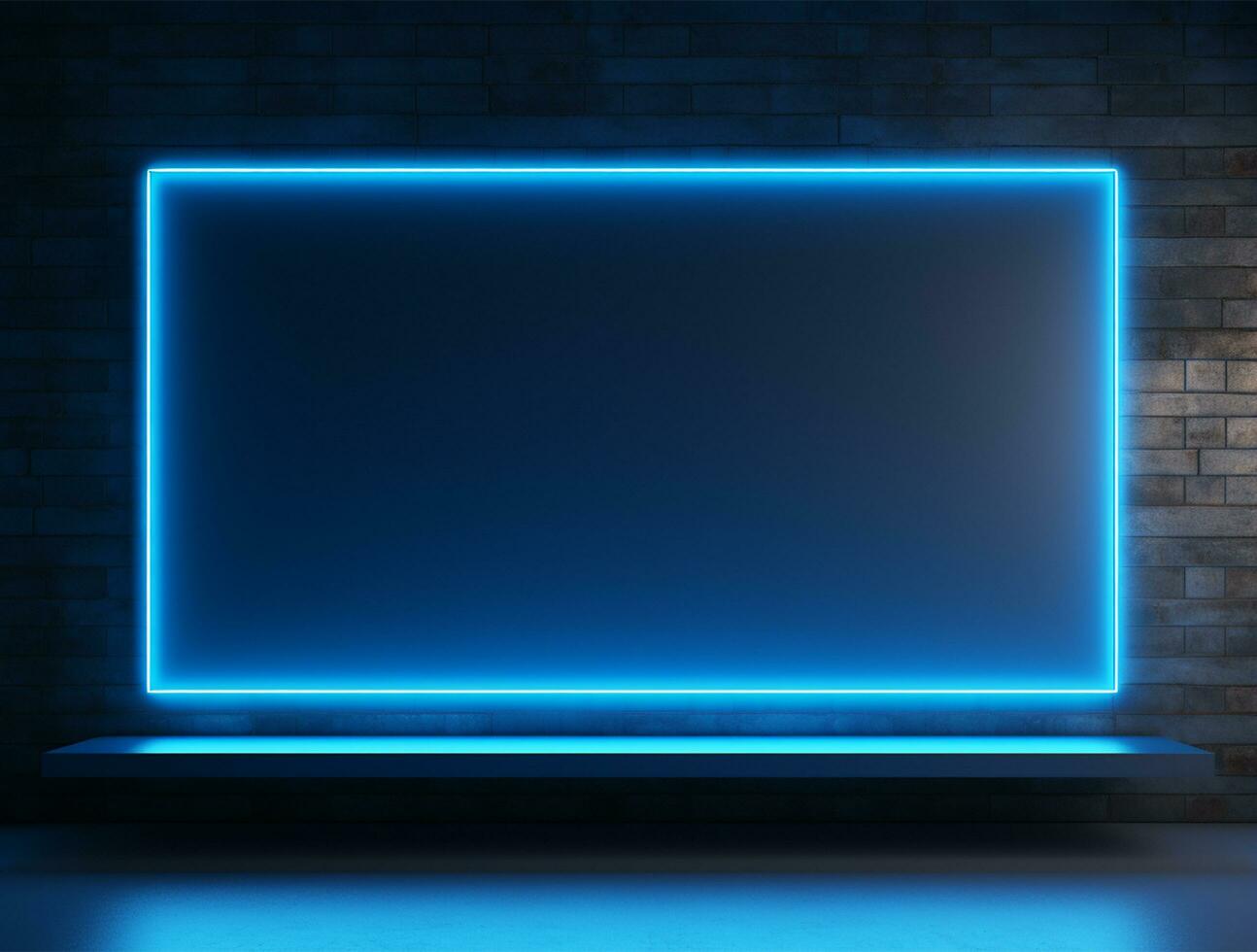 Empty blue neon light modern interior wall background front view Ai generated photo