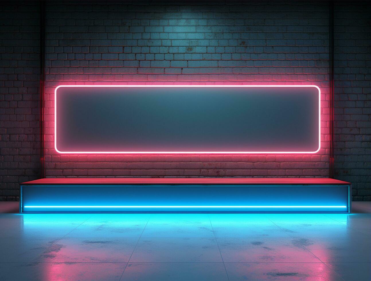 Empty neon light modern interior wall background front view Ai generated photo
