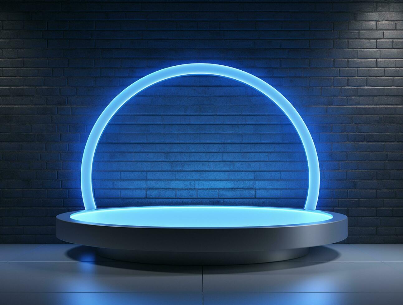 Empty blue neon light modern interior wall background front view Ai generated photo