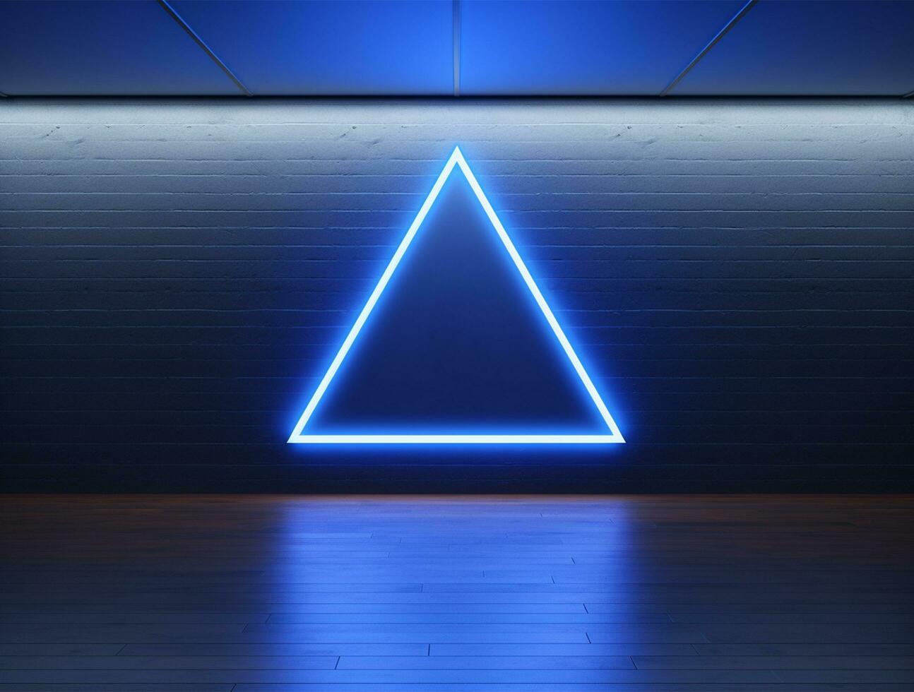 Empty blue neon light modern interior wall background front view Ai generated photo