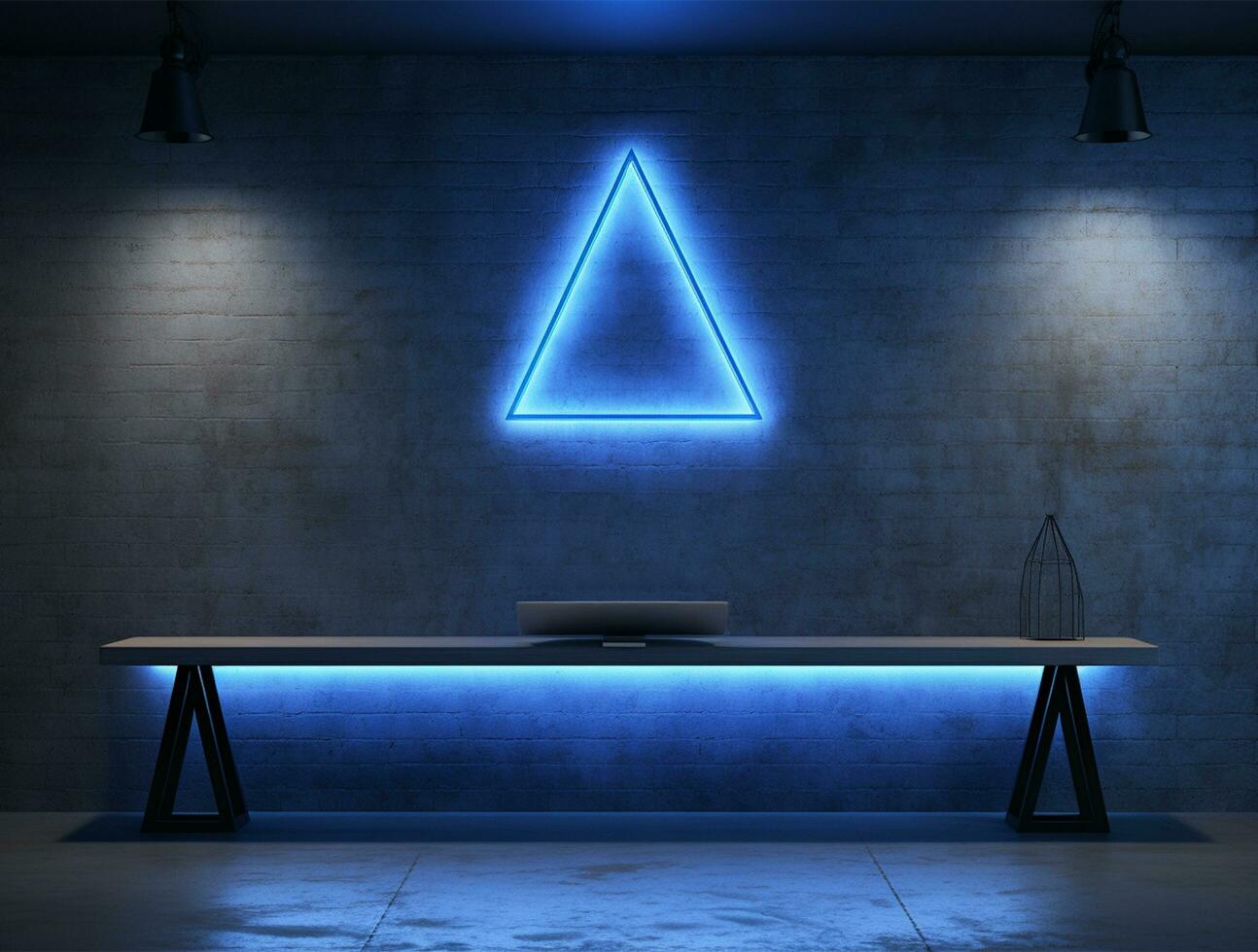 Empty blue neon light modern interior wall background front view Ai generated photo