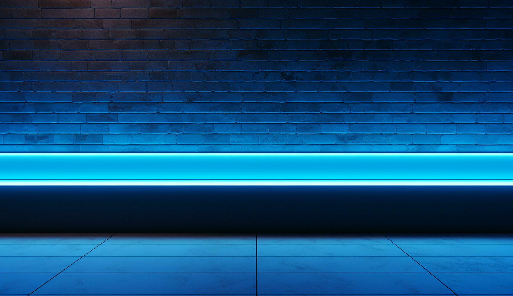 Empty blue neon light modern interior wall background front view Ai generated photo