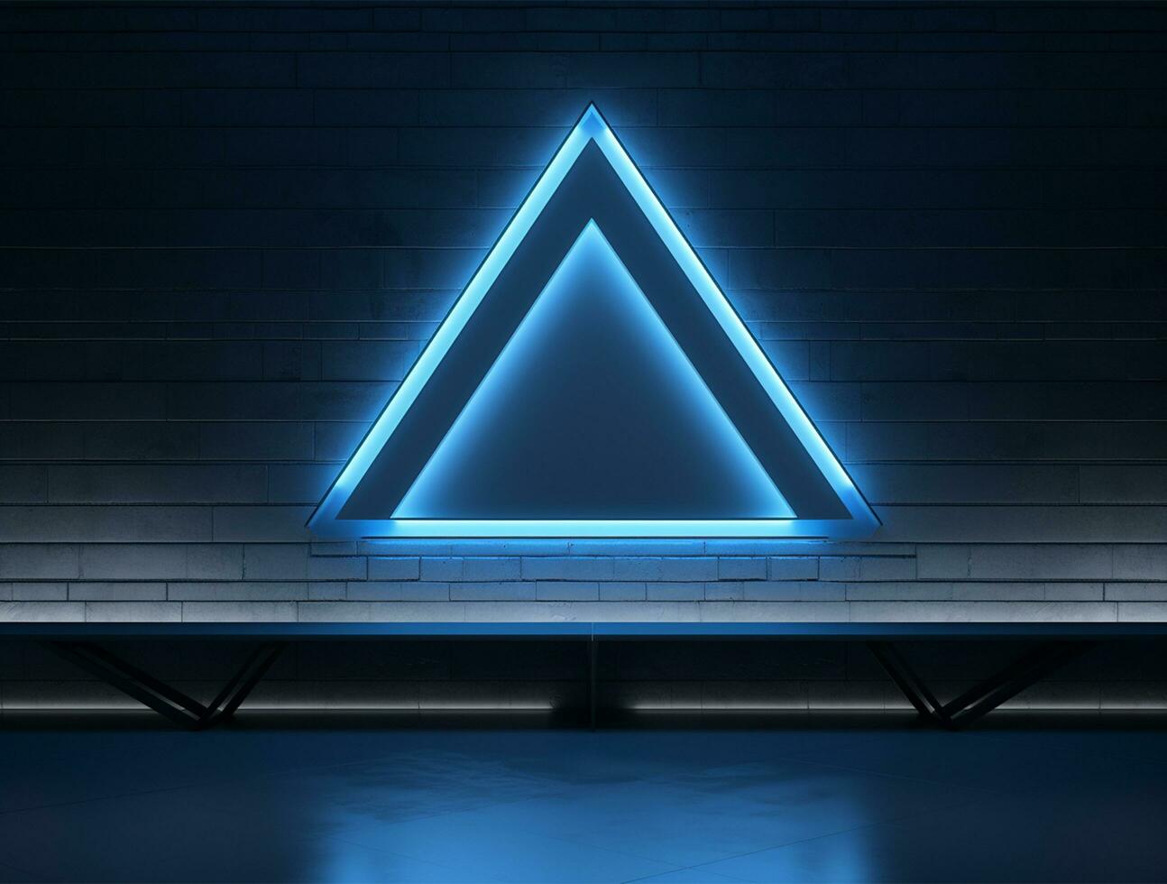 Empty blue neon light modern interior wall background front view Ai generated photo