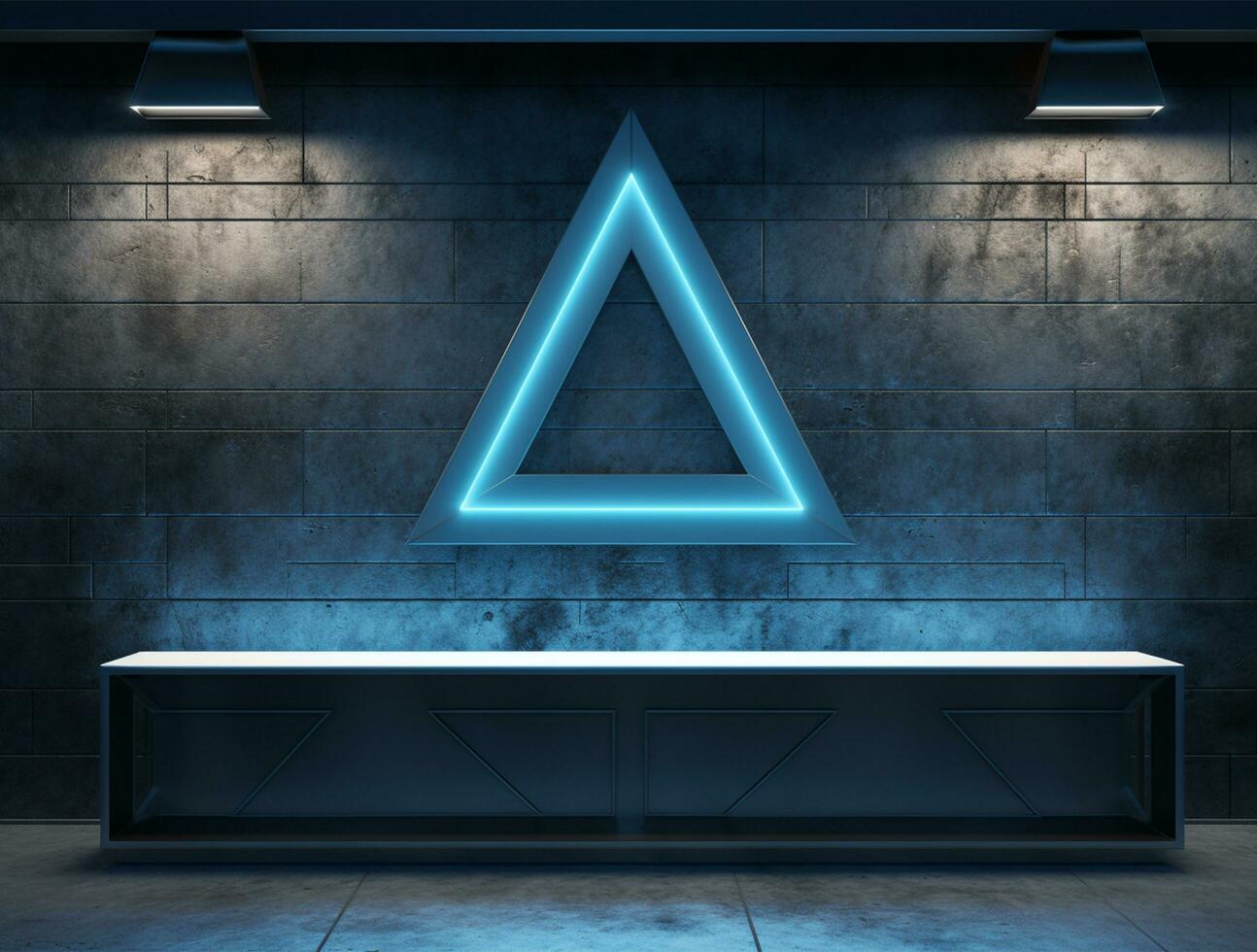 Empty blue neon light modern interior wall background front view Ai generated photo