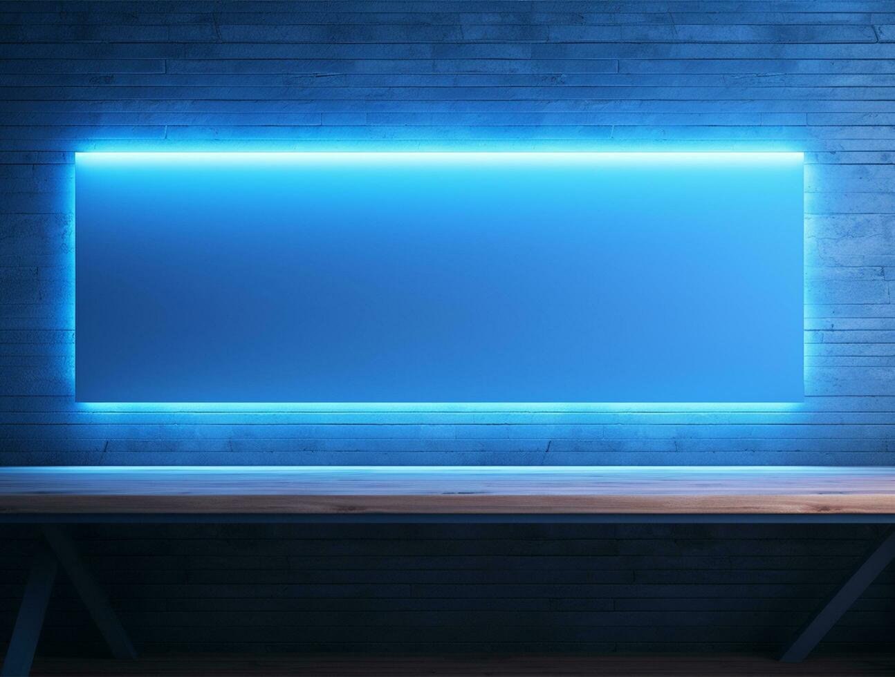 Empty blue neon light modern interior wall background front view Ai generated photo