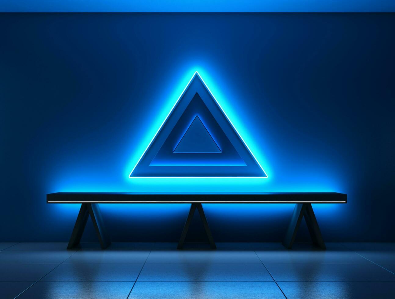 Empty blue neon light modern interior wall background front view Ai generated photo