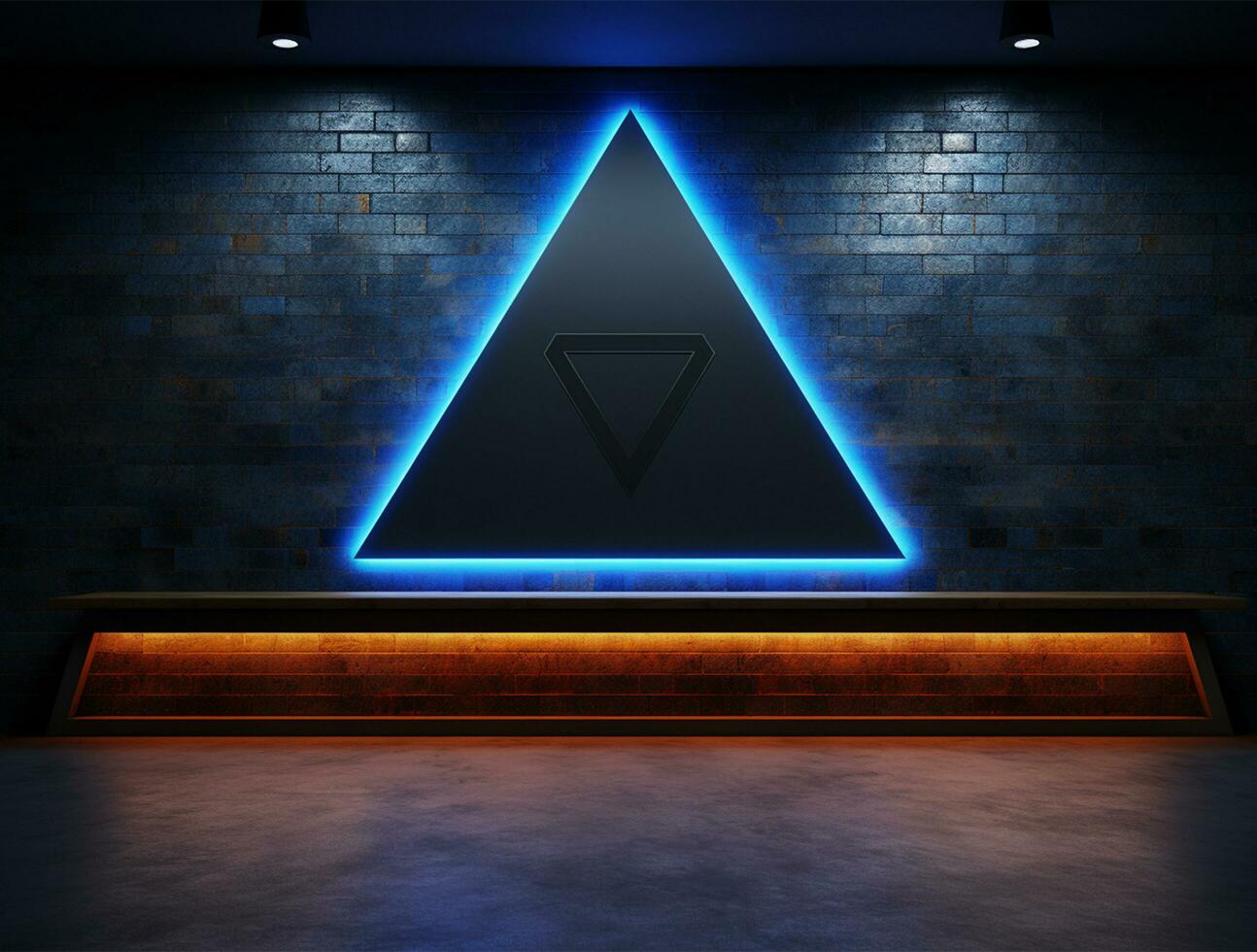 Empty blue neon light modern interior wall background front view Ai generated photo