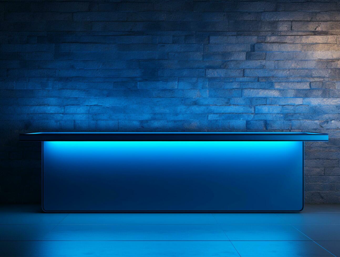 Empty blue neon light modern interior wall background front view Ai generated photo