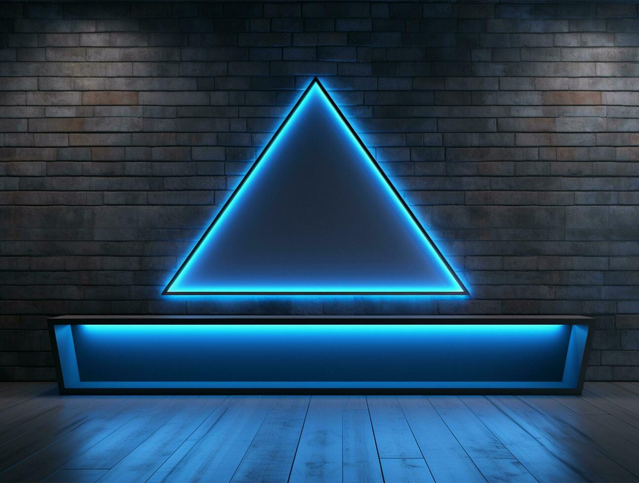 Empty blue neon light modern interior wall background front view Ai generated photo