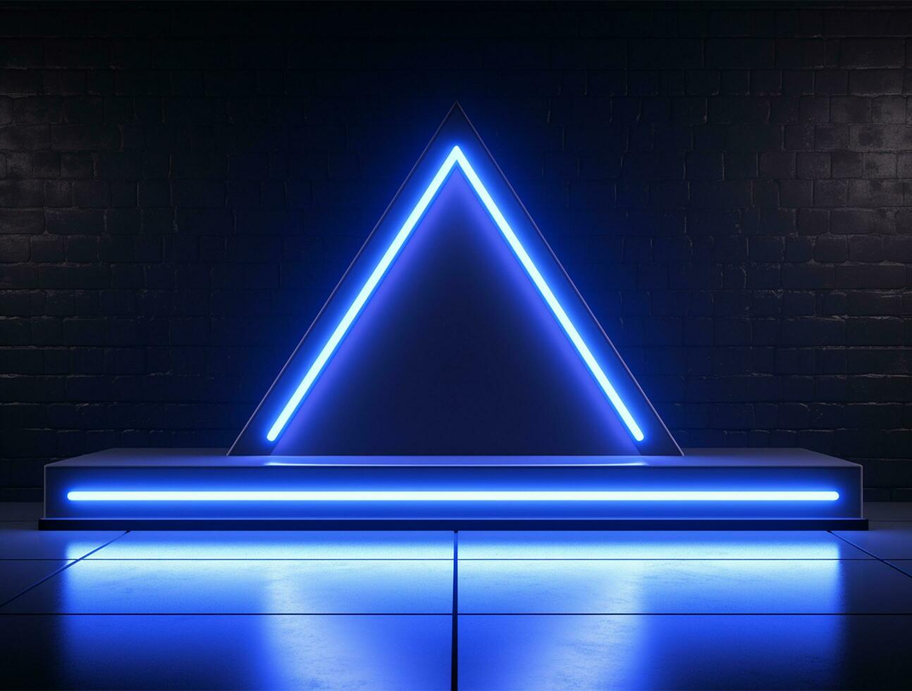 Empty blue neon light modern interior wall background front view Ai generated photo