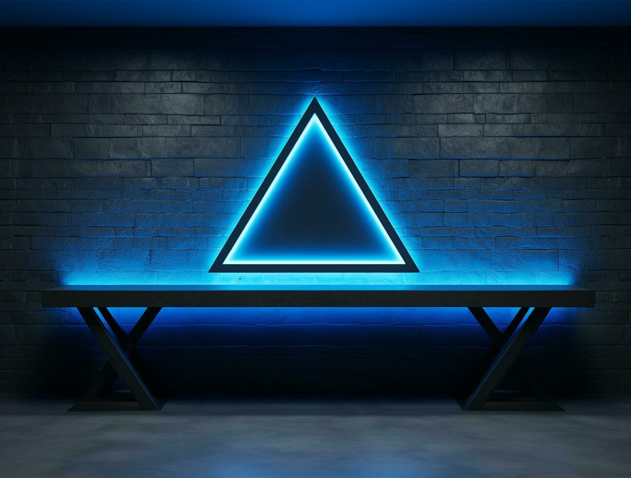 Empty blue neon light modern interior wall background front view Ai generated photo