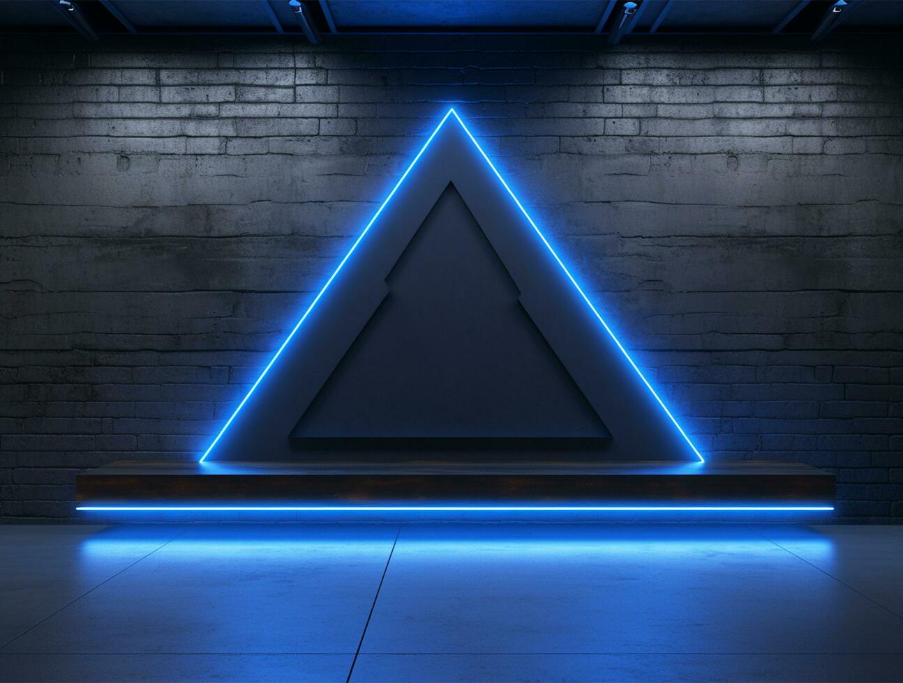 Empty blue neon light modern interior wall background front view Ai generated photo