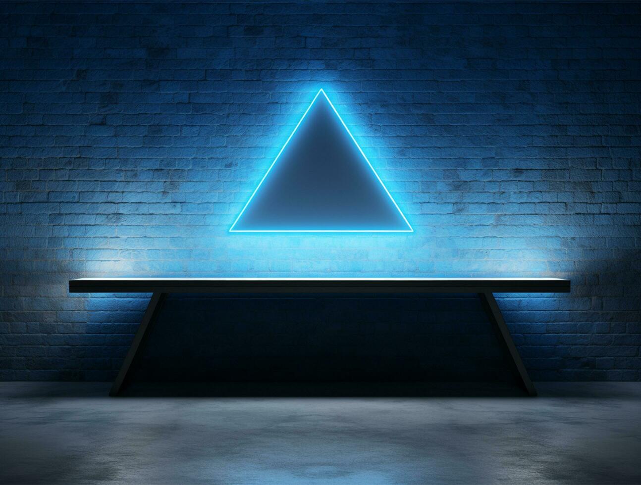 Empty blue neon light modern interior wall background front view Ai generated photo