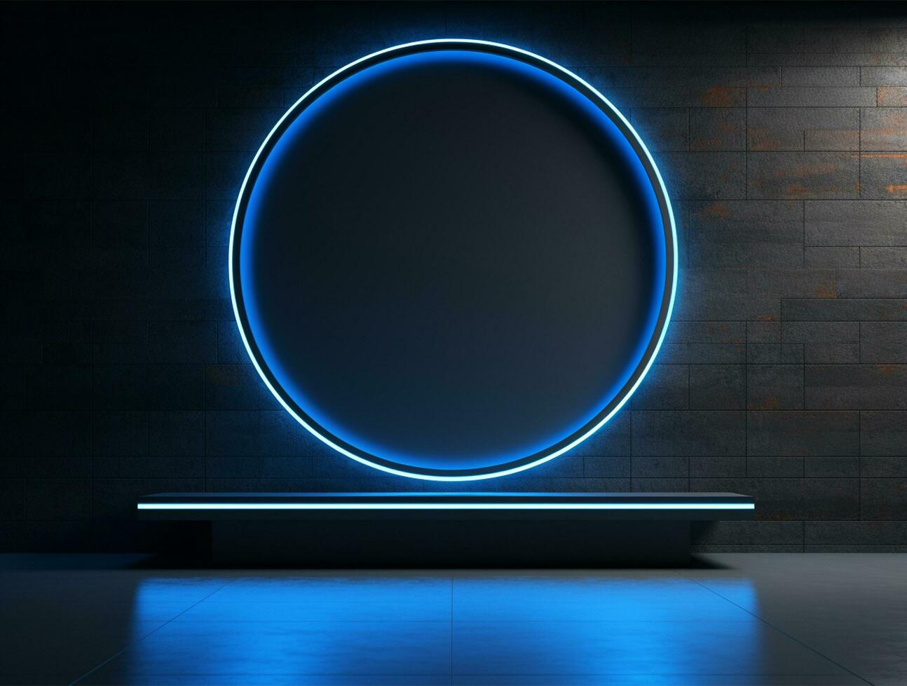 Empty blue neon light modern interior wall background front view Ai generated photo