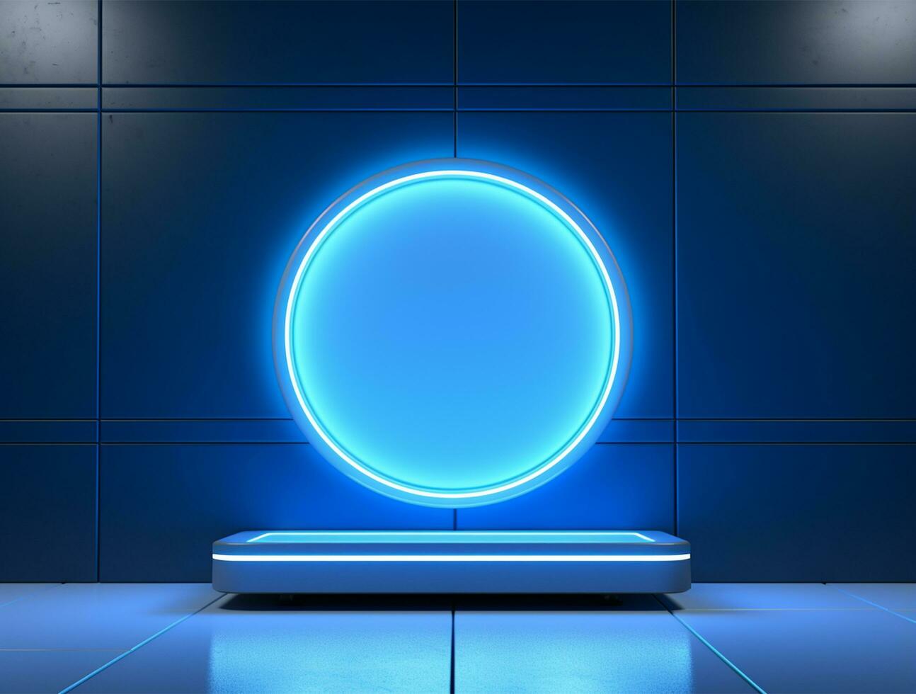 Empty blue neon light modern interior wall background front view Ai generated photo