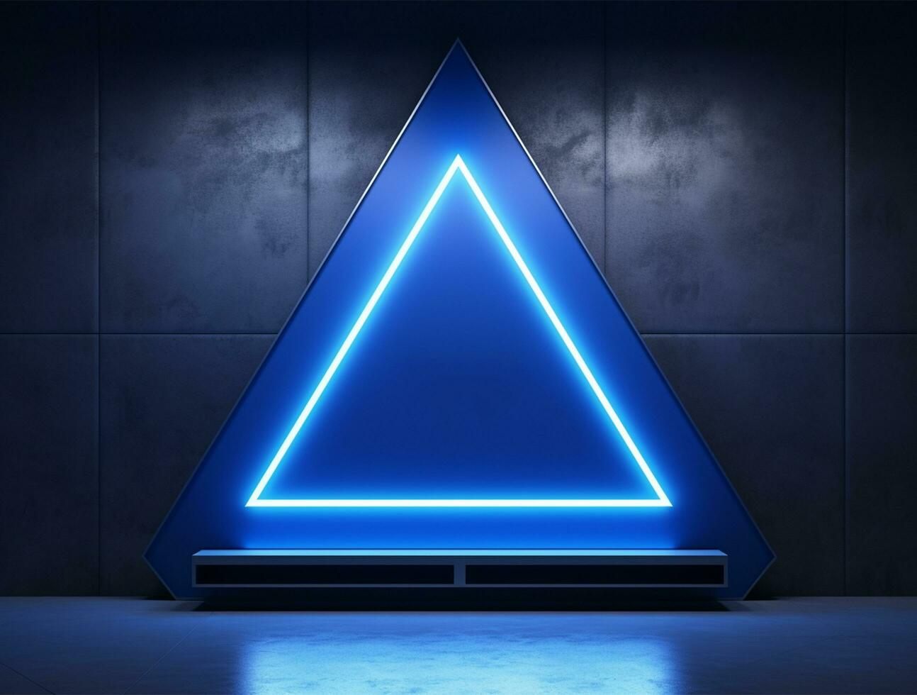Empty blue neon light modern interior wall background front view Ai generated photo