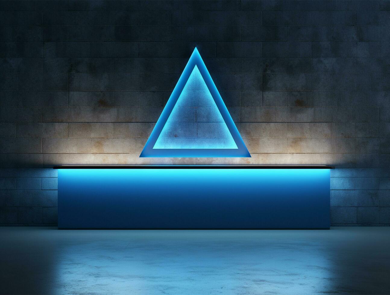 Empty blue neon light modern interior wall background front view Ai generated photo