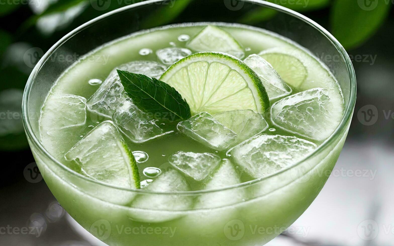 Refreshing summer drink with ice and lime. Generative AI. photo