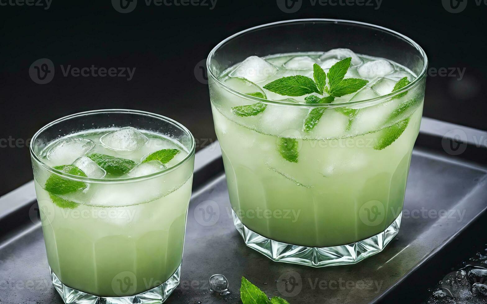Refreshing summer drink with ice and lime. Generative AI. photo