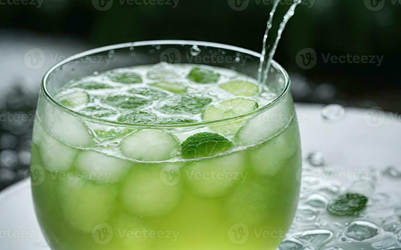 Refreshing summer drink with ice and lime. Generative AI. photo
