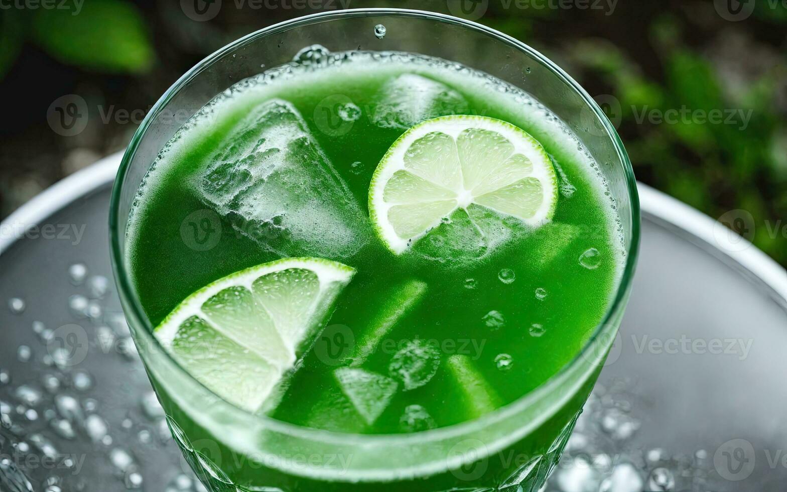 Refreshing summer drink with ice and lime. Generative AI. photo