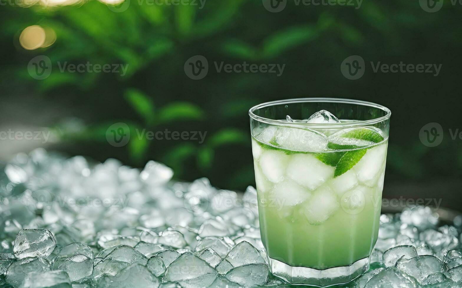 Refreshing summer drink with ice and lime. Generative AI. photo