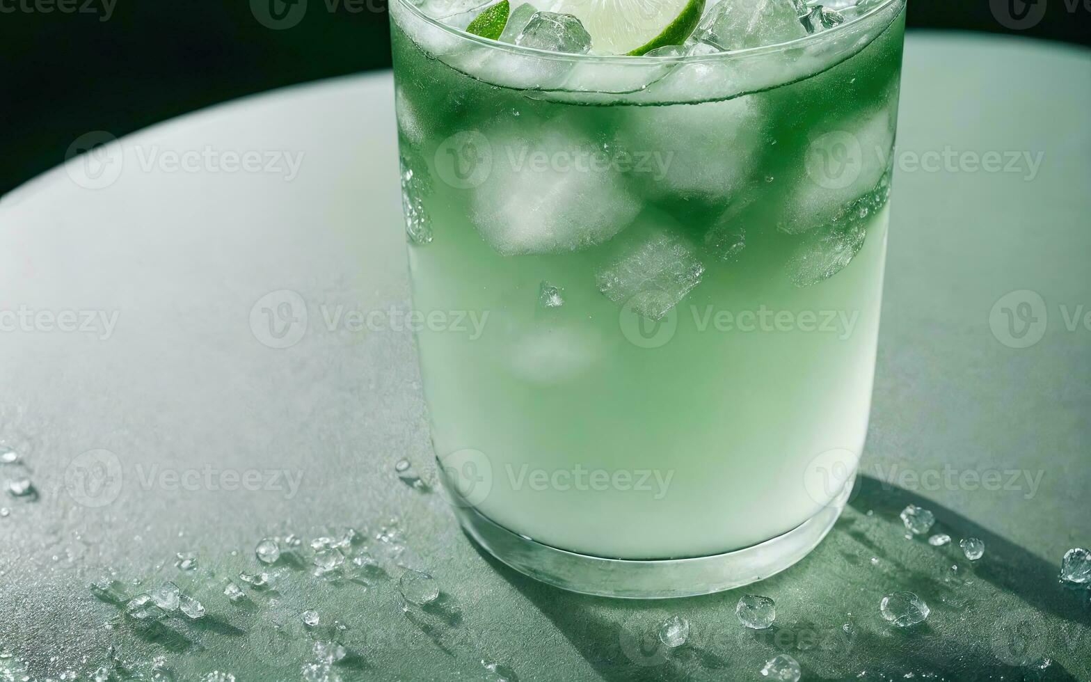 Refreshing summer drink with ice and lime. Generative AI. photo