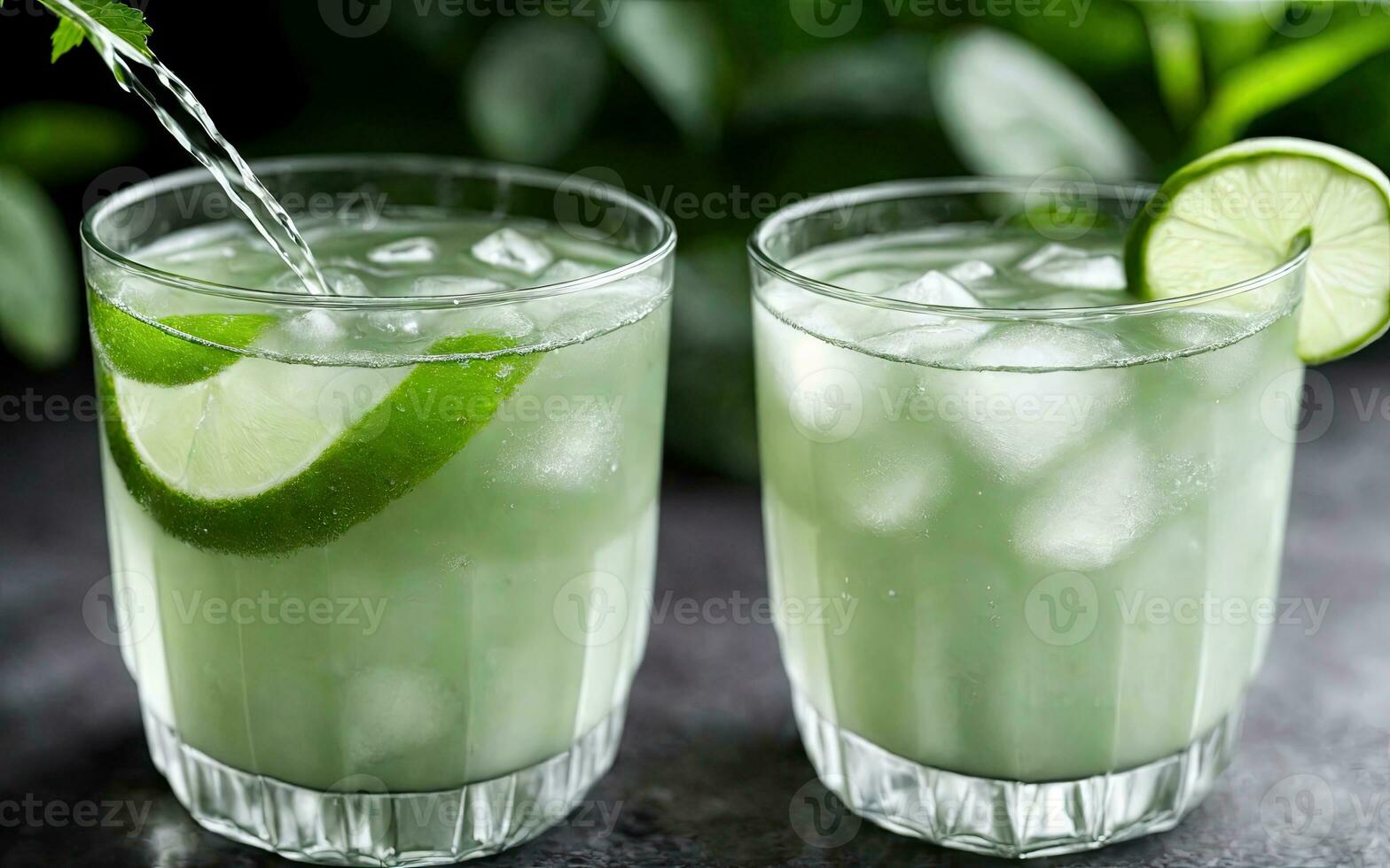 Refreshing summer drink with ice and lime. Generative AI. photo