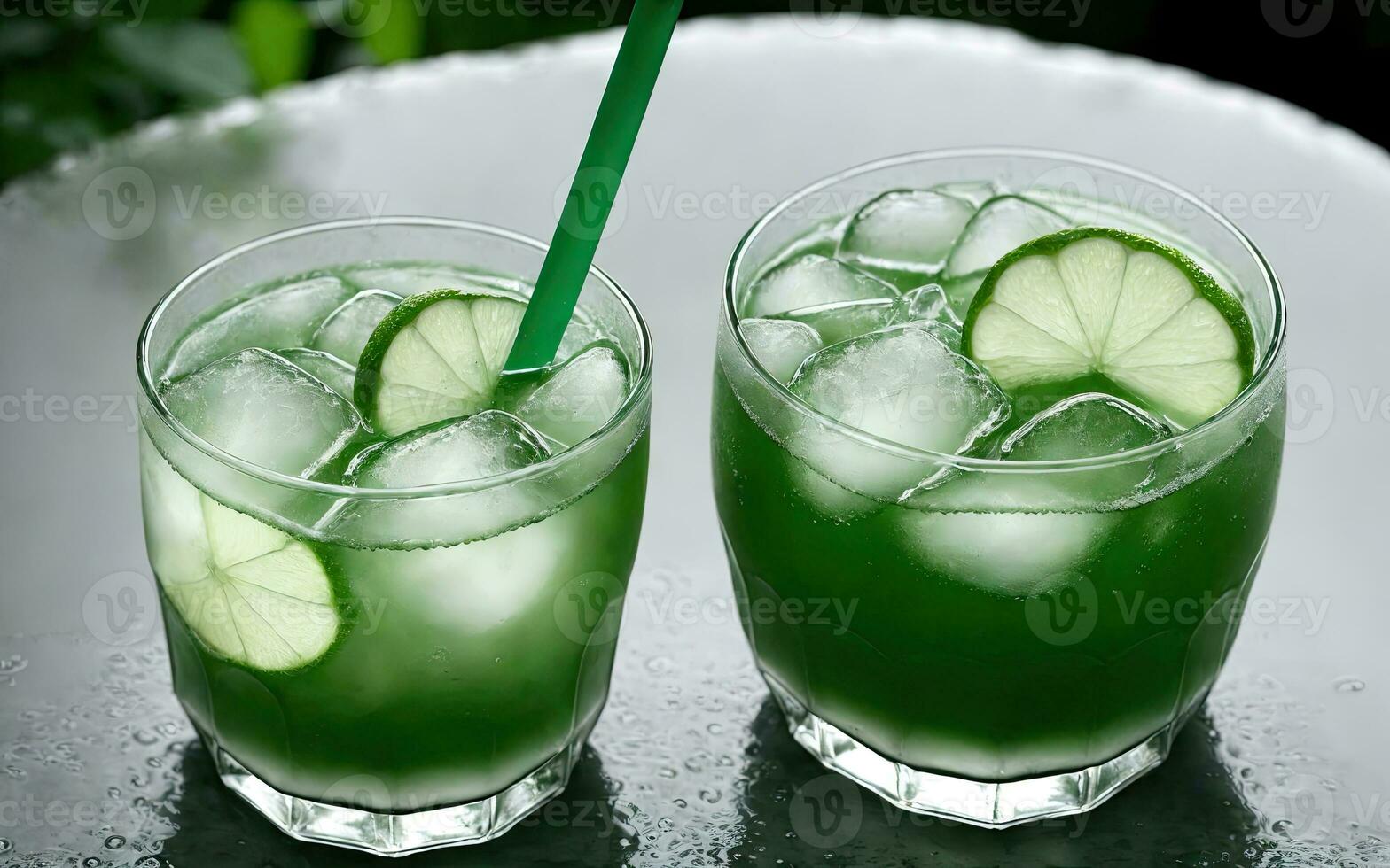 Refreshing summer drink with ice and lime. Generative AI. photo