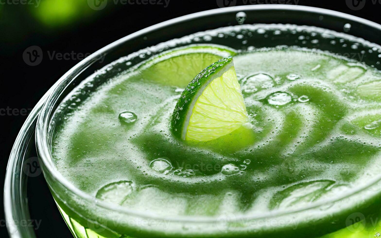 Refreshing summer drink with ice and lime. Generative AI. photo