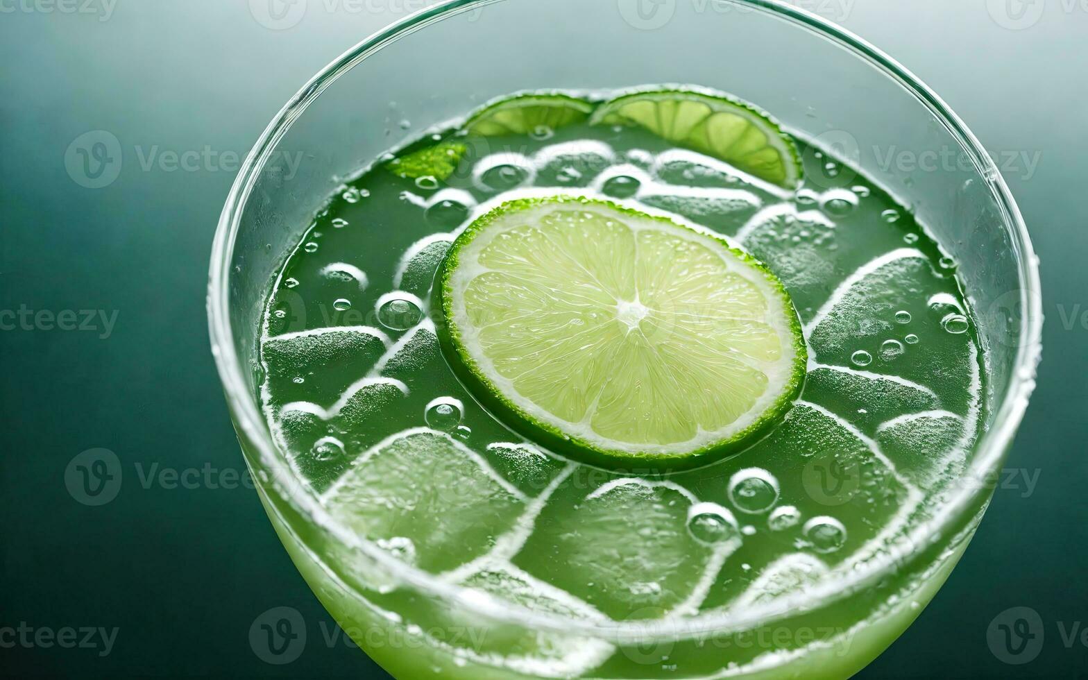 Refreshing summer drink with ice and lime. Generative AI. photo
