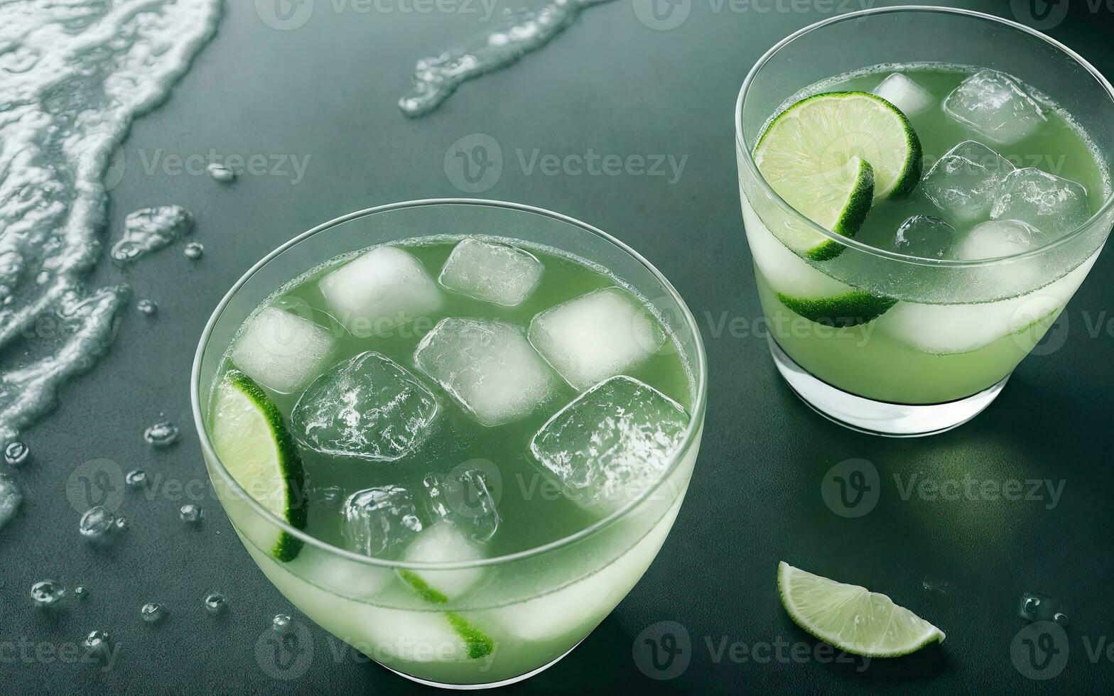 Refreshing summer drink with ice and lime. Generative AI. photo