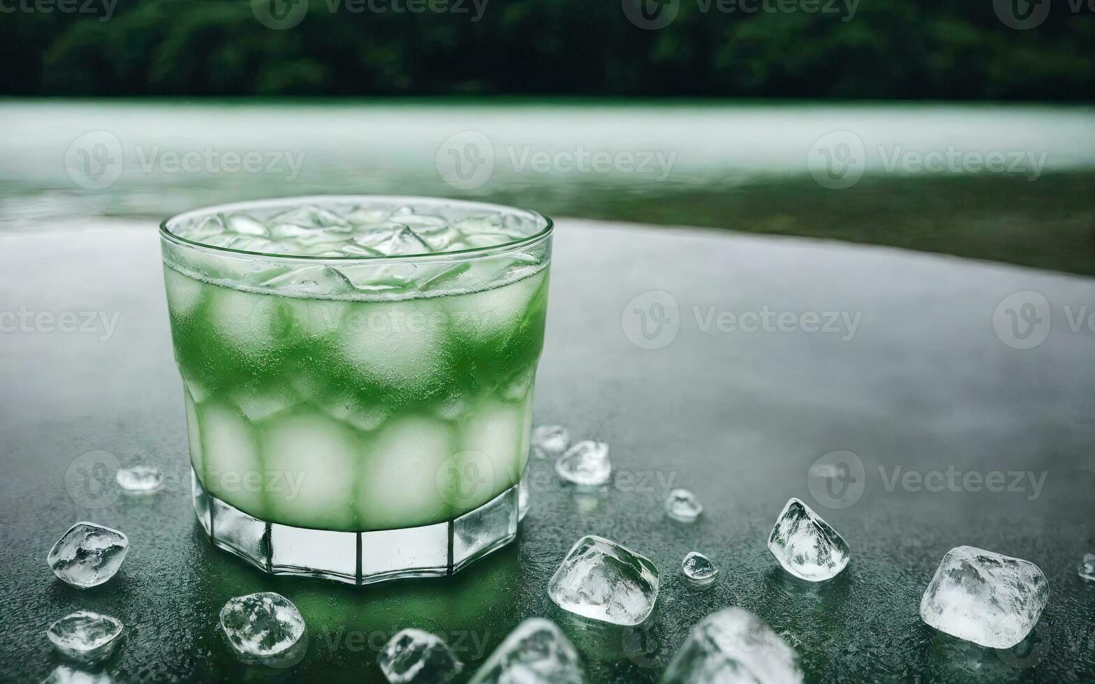 Refreshing summer drink with ice and lime. Generative AI. photo