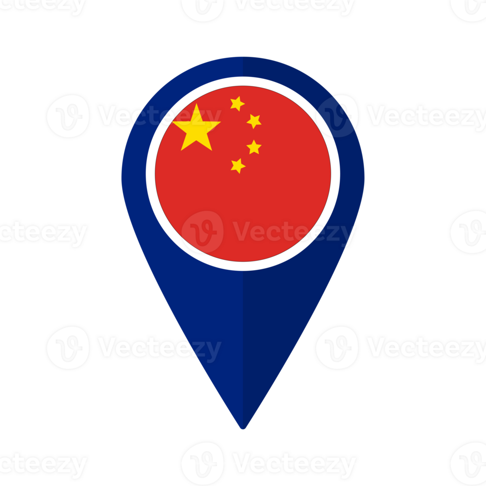 Flag of China flag on map pinpoint icon isolated blue color png
