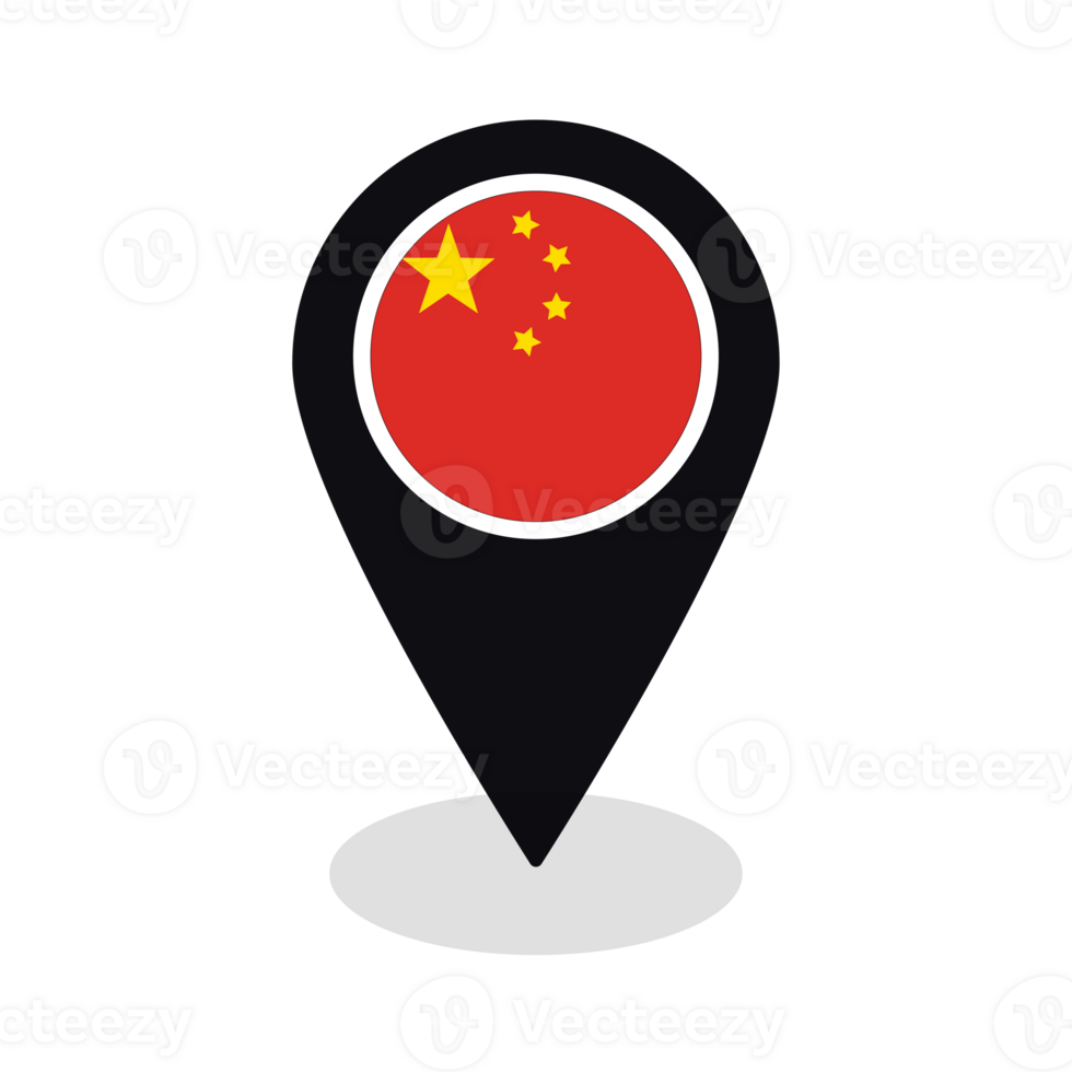 Flag of China flag on map pinpoint icon isolated black color png